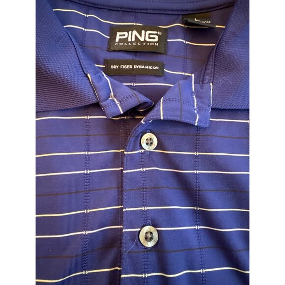 Ping Collection Golf Shirt Large Blue White Striped Dry Fiber Dynamics - Picture 4 of 6